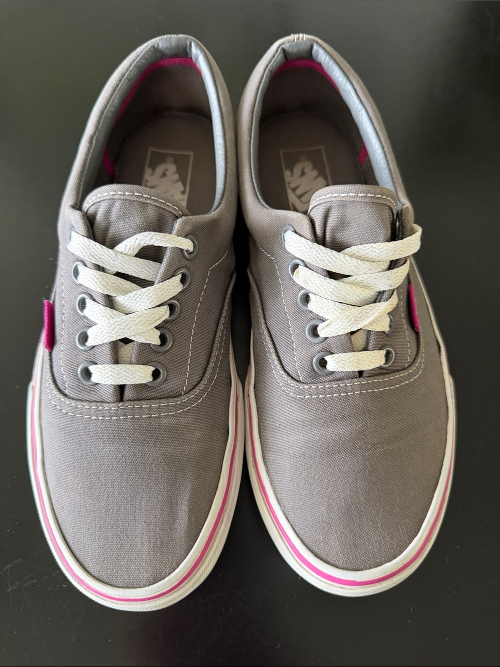 Vans Gray Canvas Low-Top Sneakers with Pink Accent